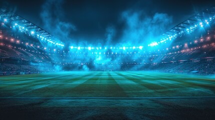 Illuminated Football Stadium Awaits Fans for an Evening Match Under Bright Lights - obrazy, fototapety, plakaty