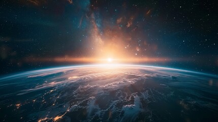 Environmental planet orbit, Amidst the starlit expanse, a pristine planet orbits gracefully, embraced by cosmic winds and celestial wonders