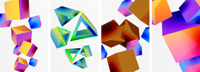 Composition of 3d cubes and other geometric elements background design for wallpaper, business card, cover, poster, banner, brochure, header, website