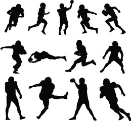 Set of american football player silhouette illustration