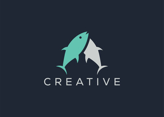 Obraz premium Creative and minimal letter A fish logo vector template. Abstract modern fish logo