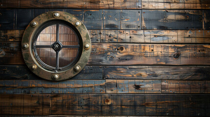 Porthole on the wooden wall.