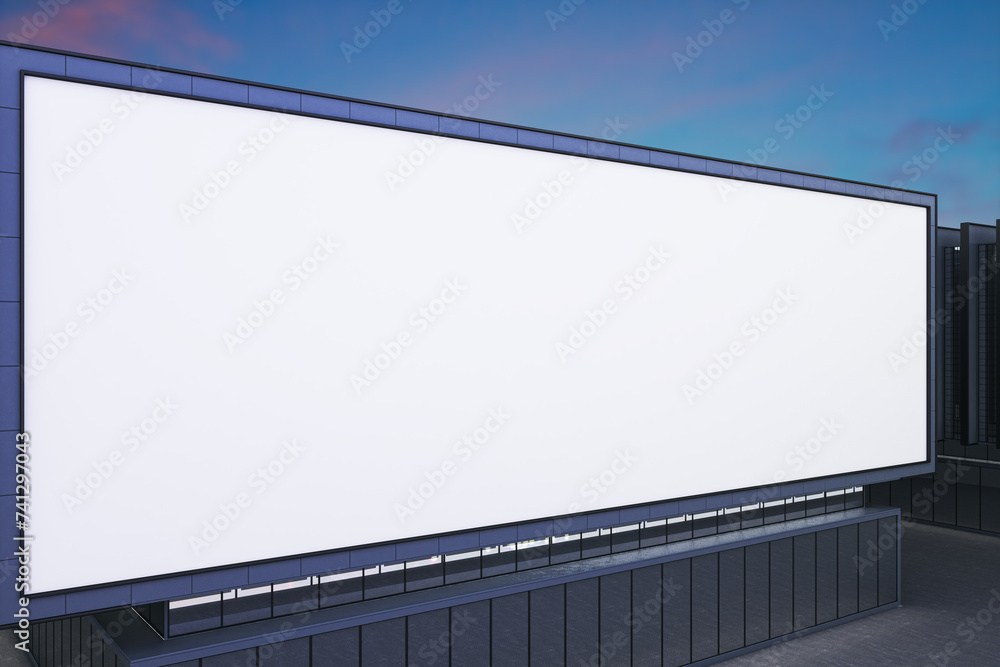 Aufkleber creative empty wide white billboard on blue sky backdrop. commercial, advertisement and mock up conc