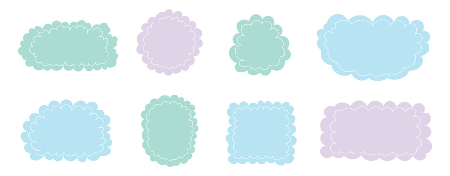 Set of color hand drawn bubble textbox frames in doodle style Vector illustration isolated on white background