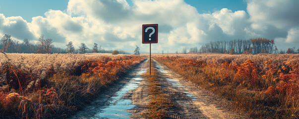 The winding road to change leading to a question mark symbolizing uncertainty, decisions, transitions, and future paths in personal and professional life - obrazy, fototapety, plakaty