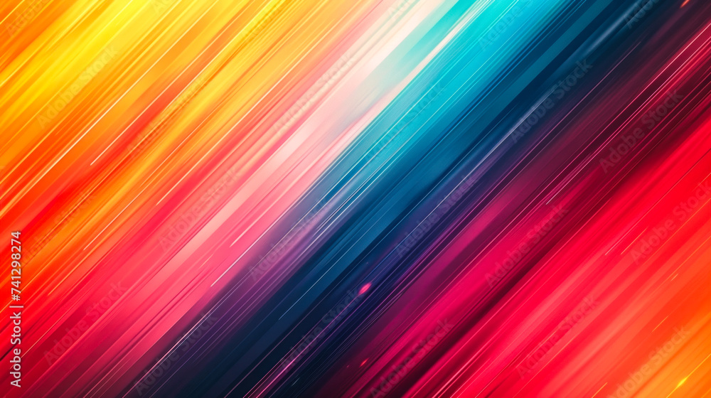 Poster vibrant diagonal stripes in warm and cool hues creating dynamic energy and motion, ideal for backgro