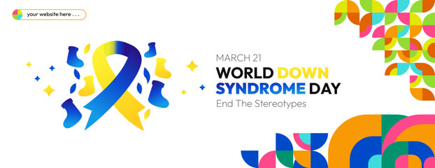 Fototapeta na wymiar World Down Syndrome Day banner in modern geometric style. Long banners for social media and more with typography. Vector illustration for banners, posters, invitations, greetings and more