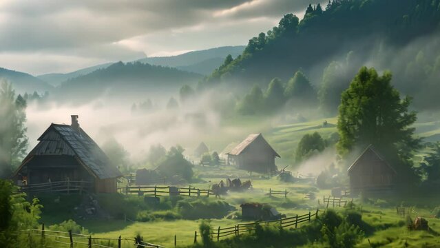 Peaceful life in small village landscape