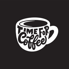Typography design on coffee mug silhouette. Hand lettering time for coffee.