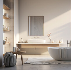 Fototapeta na wymiar Modern luxury interior design of a bright bathroom. The concept of hygiene and spa procedures.