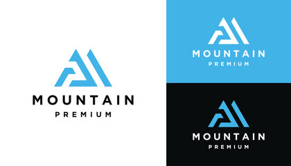 Initial Letters MP P M PM Mountain Peak with Outdoor High View Logo Design