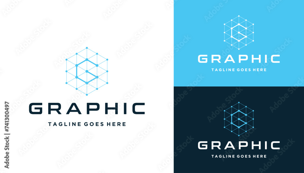 Poster modern initial letter g with digital wire line dots hexagon framework for futuristic connection netw