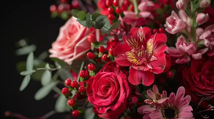 Zelfklevend Fotobehang Red and pink bouquet with roses gerberas © Mishab