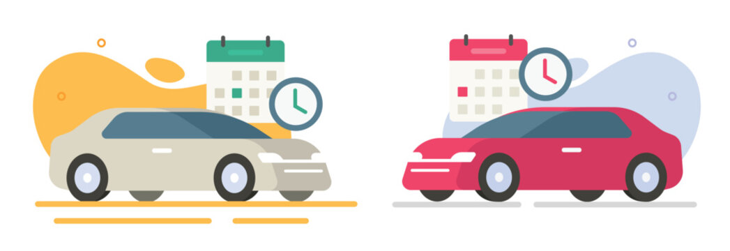 Car auto rental share ride schedule service icon vector modern flat cartoon cute graphic illustration set minimal design, 3d taxi order booking reservation event vehicle automobile planner image