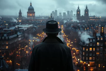 Gordijnen A Victorian man in the background of the city © Anastasiia Trembach