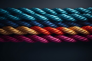 Unity and diversity symbolized through a rope with bold and diverse colors.