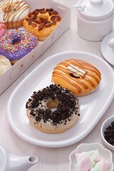 Fluffy and soft donuts with a variety of tempting toppings