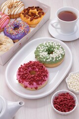 Fluffy and soft donuts with a variety of tempting toppings