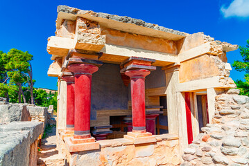 Knossos near Heraklion, Crete island, Greece.The ruins of the Minoan temple on Mediterranean island of Crete