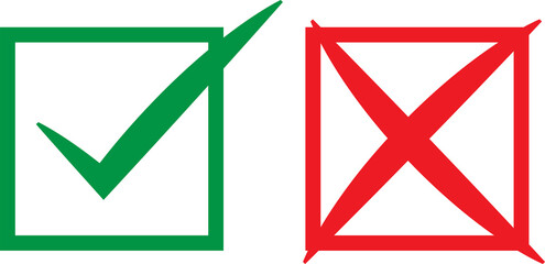 Green checkmark tick and red X icons. - obrazy, fototapety, plakaty