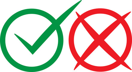 Green checkmark tick and red X icons. - obrazy, fototapety, plakaty