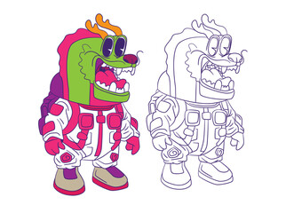 cute animal doodle illustration for coloring page drawing book