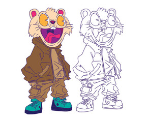 Naklejka premium cute animal doodle illustration for coloring page drawing book