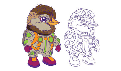 cute animal doodle illustration for coloring page drawing book