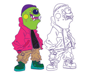 cute animal doodle illustration for coloring page drawing book