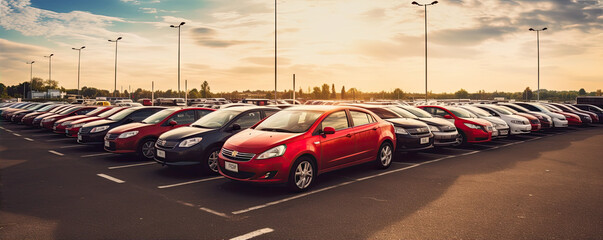 Row of different modern new cars,