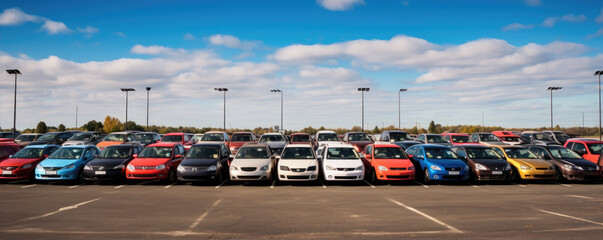 Row of different modern new cars,
