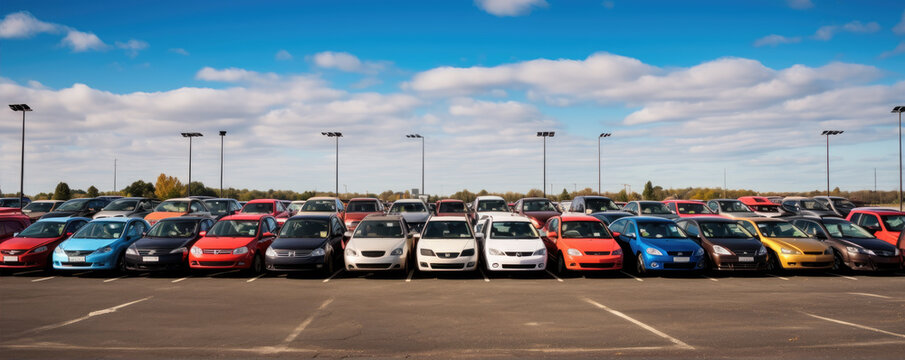 Row of different modern new cars,