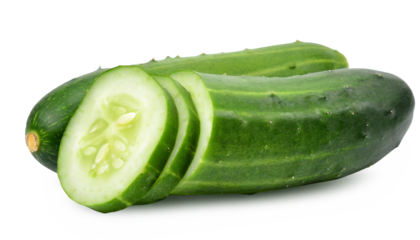 Cucumber and slices isolated on white background. Clipping path.