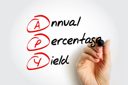 APY Annual Percentage Yield - normalized representation of an interest rate, based on a compounding period of one year, acronym text with marker