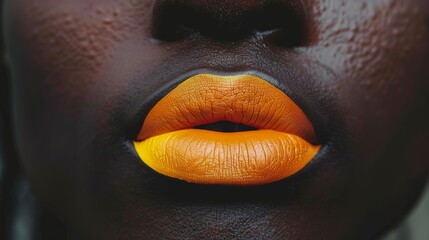 close-up of an unidentified black woman wearing orange and yellow lipstick