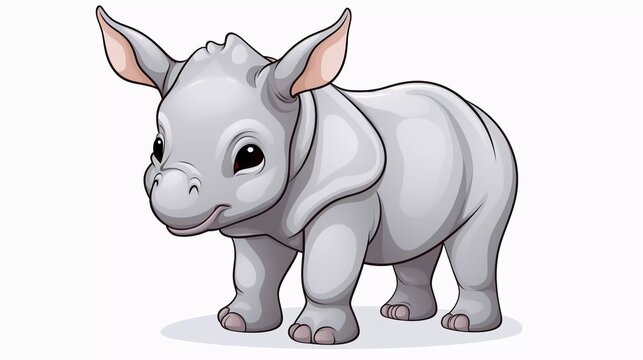 Cute Rhino With Icon Vector Cartoon Illustration