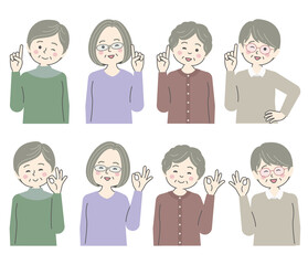 高齢女性のイラストセット