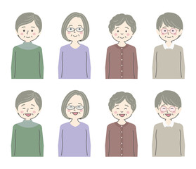 高齢女性のイラストセット
