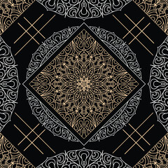 Abstract, Elegant, Playful, Hand Drawn Mandala Batik Seamless And Pattern Background Design Ilustration