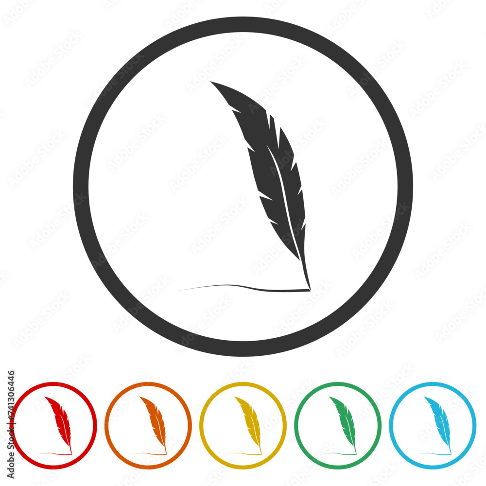 Poster writing with old quill pen icon. set icons in color circle buttons