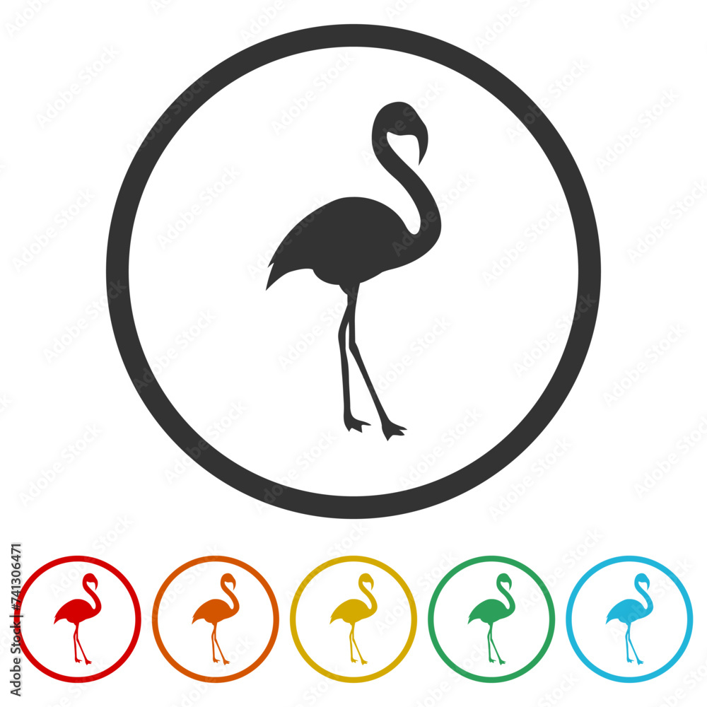 Poster flamingos icon. set icons in color circle buttons