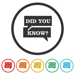 Did you know sign. Set icons in color circle buttons