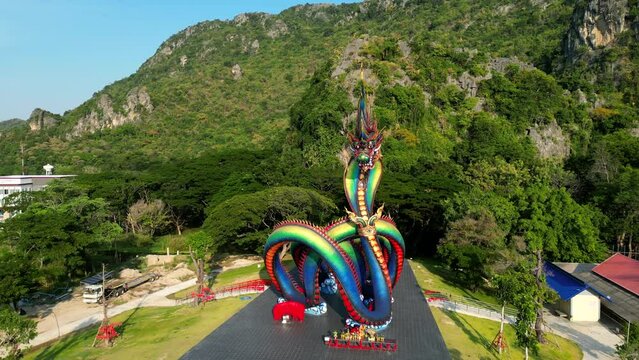 Naga King with Buddha Statue Beautiful Naga Statue, Wat Tham Jang, New Landmark, Phetchaburi Province Thailand