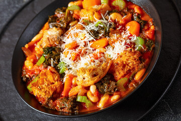 ribollita, italian soup with bread, beans, veggies