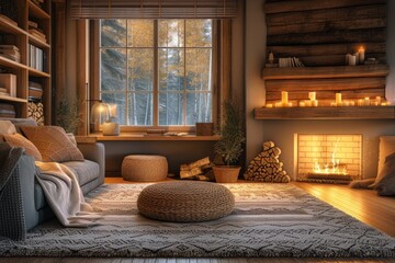 A Cozy Living Room With Furniture and a Fireplace