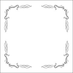 Elegant black and white frame with Scandinavian ornament, decorative border, corners for greeting cards, banners, business cards, invitations, menus. Isolated vector illustration.	