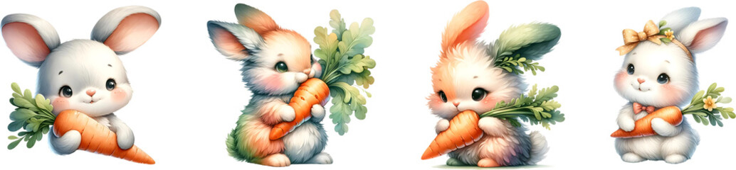 cute bunny with carrot. - obrazy, fototapety, plakaty
