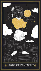 Page of Pentacles Tarot Card Minor Arcana in Vector Illustration