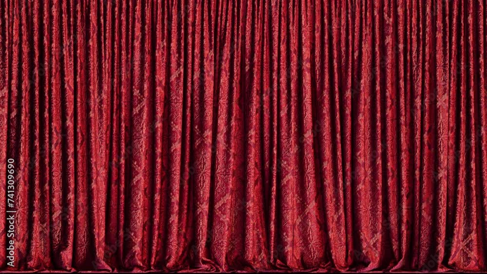 Aufkleber realistic 3d animation of the luxurious textured red curtain with beautiful embossed ornament render