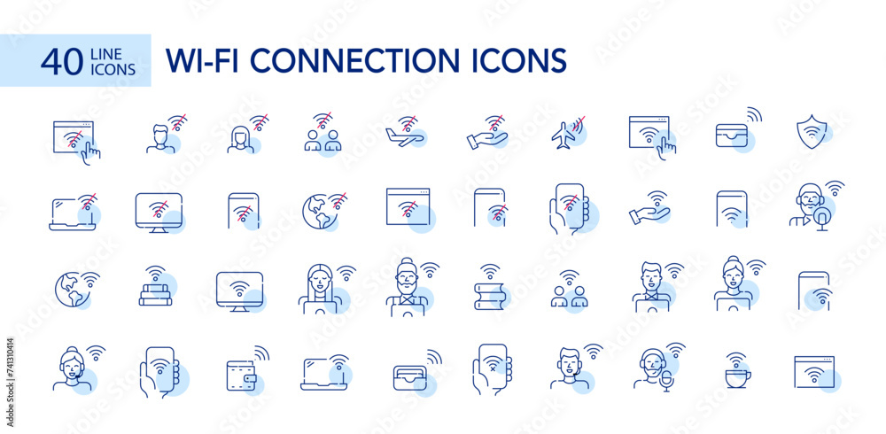 Aufkleber wi-fi internet of things and web connection icons set. pixel perfect, editable vectors